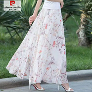 皮爾卡丹（pierre cardin）夏季新款淑女白色碎花雪紡半身裙高腰大碼A字氣質(zhì)長(cháng)裙大擺裙 素雅之花【裙長(cháng)80cm】 L 100-120斤