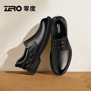 零度尚品Zero男鞋2025夏季新款皮鞋男透氣真皮男士商務(wù)正裝休閑德比鞋耐磨 黑色【系帶】 41