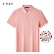 V-MENVMEN威曼春夏新款黑色POLO衫男潮流刺繡翻領(lǐng)T恤上衣P211 粉色 XL