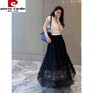 皮爾卡丹（pierre cardin）2025年春夏季新款氣質(zhì)仙女裙潮流多層重工網(wǎng)紗拼接蛋糕半身裙子女 黑色 M