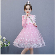 疊曼童裝女童連衣裙春秋2022年新款兒童蓬蓬裙洋氣公主紗裙中大童演出表演服韓版小女孩冰雪奇緣愛(ài)莎裙 粉色長(cháng)袖單裙子 626 110(建議身高100左右)