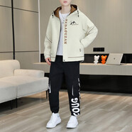 奧計秋冬男裝18歲20歲高中生大學(xué)生穿青少年加絨外套男生冬季休閑套裝 D88春秋款米白色【套裝】 M