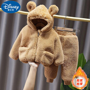 迪士尼（Disney）童裝男童套裝秋冬0-3歲兒童冬裝小孩衣服男加絨加厚保暖兩件套 駝色 毛毛衣套裝 加厚 120 建議4-5歲 體重35-40斤
