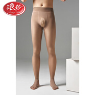 浪莎（LangSha）男士冬季隱形肉色光腿神器襪子男連褲襪絨褲保暖褲男款加絨打底褲 1條 黑透膚(九分)100-180斤 200克[包蛋側開(kāi)]雙加檔