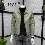 JWX香港潮牌修身皮衣夾克衫男 2025春季新款商務(wù)休閑機(jī)車(chē)PU皮短外套 綠色(建議拍大一碼) 2XL (適合130-145斤)