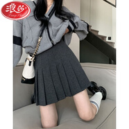 浪莎（LangSha）毛呢百褶裙女秋冬新款小個(gè)子高腰顯瘦百搭A字半身裙短裙 灰色 M碼【100-110斤】