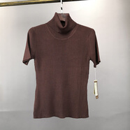 昊藝優(yōu)媛昊藝春夏季桑蠶絲修身高領(lǐng)素色針織衫女真絲打底套衫短袖上衣 咖啡色 L