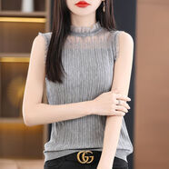 LGXP打底衫內(nèi)搭蕾絲吊帶背心女寬松洋氣花邊半高領(lǐng)夏季無袖針織衫 B856#灰色 L 【建議105-120斤】