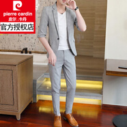 皮爾卡丹（pierre cardin）2025男士西服套裝韓版修身休閑外套中袖夏季薄款小西裝七分袖帥氣 927深灰色-/三件套(上衣+衣服+褲子) 2XL 180