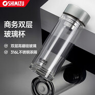 清水（SHIMIZU）雙層玻璃杯男士泡茶水杯防燙高檔辦公商務(wù)禮盒裝支持定制 8821 灰豆綠 310ml