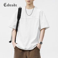 Cebrodz法國短袖T恤男夏季新款ins潮流簡約字母刺繡純色半袖體恤男士上衣 Z801白色 3XL 180斤-200斤