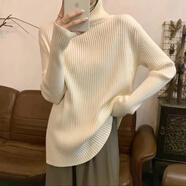 高領(lǐng)厚毛衣女寬松慵懶風(fēng)冬季坑條加厚毛衣外穿內(nèi)搭時尚顯瘦打底衫 杏色 均碼【85-170】