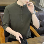 費(fèi)洛仕男士七分袖t恤棉夏季新款7分袖半袖圓領(lǐng)衣服中國(guó)風(fēng)潮流中袖體恤1 1899軍綠 M