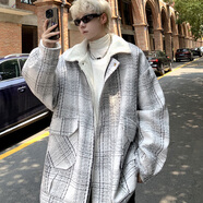 賓迪肯（BINDIKEN）小香風(fēng)格子羊羔毛外套男秋冬季潮牌寬松棉服大碼男裝夾克棉衣潮流 A157-M199白色（羊羔毛加厚） 3XL （建議180-210斤）