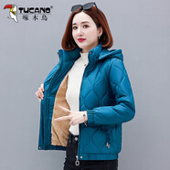 啄木鳥(niǎo)黑色棉服女款2025年新款冬季加絨保暖短款小棉衣厚外套 藍(lán)色 M (建議80-95斤)