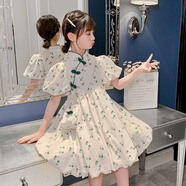 阿爾妮塔（Aernita）女童漢服連衣裙夏裝兒童裝公主裙中大童小女孩夏季中國(guó)風(fēng)旗袍裙子 綠色 140碼【建議身高1.3米左右】