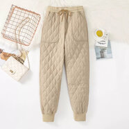 Lauaird 出口余單保暖輕薄絲棉褲寬松休閑時(shí)尚哈倫夾棉褲女冬 杏色夾棉 219# 4XL 【建議160-180斤】