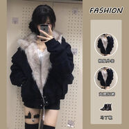 UGOTy2k套裝女秋冬辣妹亞比文化毛毛拼接棉服短款外套高腰短褲兩件套 外套+短褲 兩件套 M