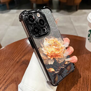 屹川適用蘋(píng)果15/pro/max手機殼 iPhone全包plus鏡頭硅膠新款ins風(fēng)高級感四角防摔氣囊軟殼紫玫瑰女款  【黑色】水晶金蓮-贈保護膜+漸變閃卡銀 蘋(píng)果15plus