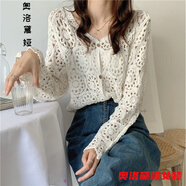 夏季針織開(kāi)衫薄款短款上衣女針織衫女春秋新款年鏤空長(cháng)袖鉤花毛衣蕾絲薄款上衣小開(kāi)衫外套 白色 均碼