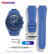 宏濤適配MoonSwatch歐米茄斯沃琪聯(lián)名款專(zhuān)用表帶 星球史努比omega&swatch編織紋弧形接口硅膠手表帶 藍色