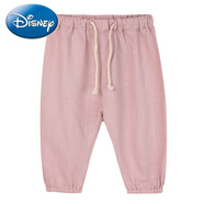 迪士尼兒童棉麻長(cháng)褲春夏季薄款男女童亞麻褲哈倫褲寶寶大pp防蚊燈籠褲子 粉紅長(cháng)褲 110cm