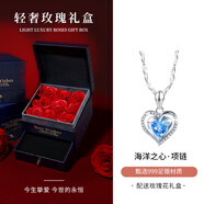 銀千惠999足銀海洋之心項(xiàng)鏈女士愛心高級感吊墜情人節(jié)生日禮物送女友 項(xiàng)鏈/藍(lán)鋯+【天長地久禮盒】 玫瑰花禮盒送老婆/配首飾證書/情人節(jié)女生禮物