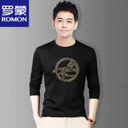 羅蒙（ROMON）長袖t恤男春秋季純棉上衣寬松薄款男裝ins潮流新品黑色體恤打底衫 R602黑色長袖T恤 5XL 【建議體重200-230斤】