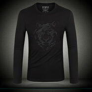 catwick 歐洲站刺繡老虎頭T恤男裝ck長(cháng)袖上衣秋季潮牌內搭白色體恤打底衫 黑色 M