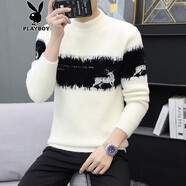 花花公子 半高領(lǐng)男款毛衣秋冬季新款男裝加絨加厚男裝針織衫冬裝潮流韓版 2147白色 2XL
