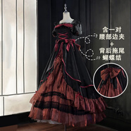 氧家嗚呼大裙子lolita飛行日記大花嫁成人禮服公主裙洛麗塔長裙生日女 黑紅色裙子加腰部邊夾加背后拖尾 XL