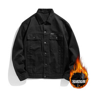 古先森工裝夾克男寬松大碼秋冬款男士休閑外套男生褂子上衣服男裝外套潮 黑色加絨909 L 【體重140-160斤】