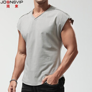簡(jiǎn)束（JOONSVIP）無(wú)袖T恤男反穿寬松運動(dòng)健身V領(lǐng)毛邊前短后長(cháng)純色棉質(zhì)男士寬肩背心 灰色 XL /68-78kg左右