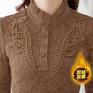 KAHTOP 2025秋冬新款加絨加厚蕾絲打底衫女士長(cháng)袖修身小衫內搭上衣YYQ 焦糖 加絨 2XL 125-135斤