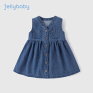 JELLYBABY牛仔背心裙簡約無袖裙2025秋季新款兒童女童裙子百搭學(xué)生風(fēng)淑女裙 藍(lán)色 120