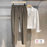 佐優(yōu)品褲子男夏季直筒修身高級(jí)感西裝褲休閑長褲百搭九分毛呢小西褲 M20咖色長褲春秋款 L 建議115-130斤