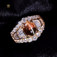 ROYALPICK3.02克拉金綠貓眼戒指女戒鉆戒蜂蜜色?圓形18K金鉆石送老婆禮物 3.02CT金綠貓眼戒指