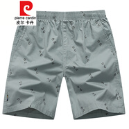皮爾卡丹夏季男士五分短褲棉大褲頭外穿寬松緊腰棉布褲居家休閑花褲衩 天青-963款 L