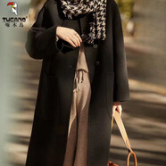 啄木鳥羊毛大衣女2024秋冬新款時(shí)尚中長(zhǎng)款大衣寬松顯瘦大碼羊毛呢外套 黑色 M 【80-120斤】