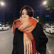 叕二叕  圍巾韓版新款男女秋冬時(shí)尚保暖女冬季大流蘇辮子撞色彩方格 紅黃格