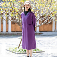 亂在江南民族風(fēng)苧麻夾棉加厚連衣裙女中長(cháng)款純色禪意寬松裙裝 紫色 均碼