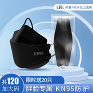 kn95口罩大臉專用胖子3d加大號(hào)碼n95柳葉型透氣不勒耳立體口罩 KN95大碼【黑色100只】獨(dú)立裝+另送20片（共
