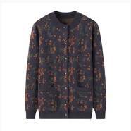 鄂爾多市羊絨世家羊絨衫女2025秋冬新款加厚碎花羊絨開(kāi)衫圓領(lǐng)毛衣 紫灰色 XXXL