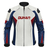 杜漢（DUHAN）摩托車騎行服皮衣男女情侶機車夾克四季防風(fēng)防摔賽車服夏季騎士服 霧藍色四季皮衣（男） XL