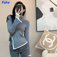 FSHE2025新款針織毛衣女秋冬修身內(nèi)搭長袖打底衫女高領(lǐng)毛衣女洋氣時尚 灰色 M 建議95-105斤穿