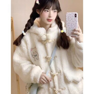 春乏加絨外套女冬季新款刺繡可愛學(xué)生森系少女寬松厚實(shí)仿羊羔絨棉服女 奶白色復(fù)合加絨款(里面有絨毛 M 建議86-100斤