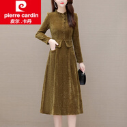 皮爾卡丹（pierre cardin）時(shí)尚加厚毛呢連衣裙女2026新款秋冬修身顯瘦打底假兩件裙子女裝冬 姜黃色 M (建議85-100斤)