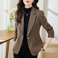 皮爾卡丹（pierre cardin）洋氣西裝外套女2024新款春秋季氣質(zhì)上衣高級感修身顯瘦休閑小西服 【春秋全里布】咖色送胸花 尺碼偏大，卡碼請拍小 S  【參考建議95-110斤】