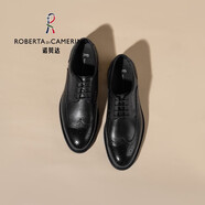 諾貝達(dá)（ROBERTA DI CAMERINO）商務(wù)正裝皮鞋男士真皮休閑系帶圓頭布洛克雕花婚禮宴會(huì)新郎德比鞋 黑色PRP85114A 43