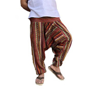 戎諾云南棉麻男女東巴褲春夏尼泊爾大襠褲泰國瑜伽褲寬松情侶褲子 桔色款式19 均碼170斤以上穿不了